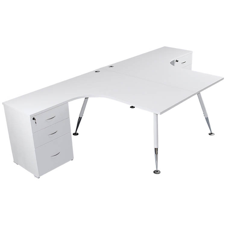 Image for FLEET 2 PERSON BACK TO BACK CORNER WORKSTATION DRAWERS / FILE HANGER 3000 X 1500MM WHITE from Office Heaven
