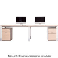 oblique height adjustable 2 person straight desk 3000 x 750 x 720mm snow maple