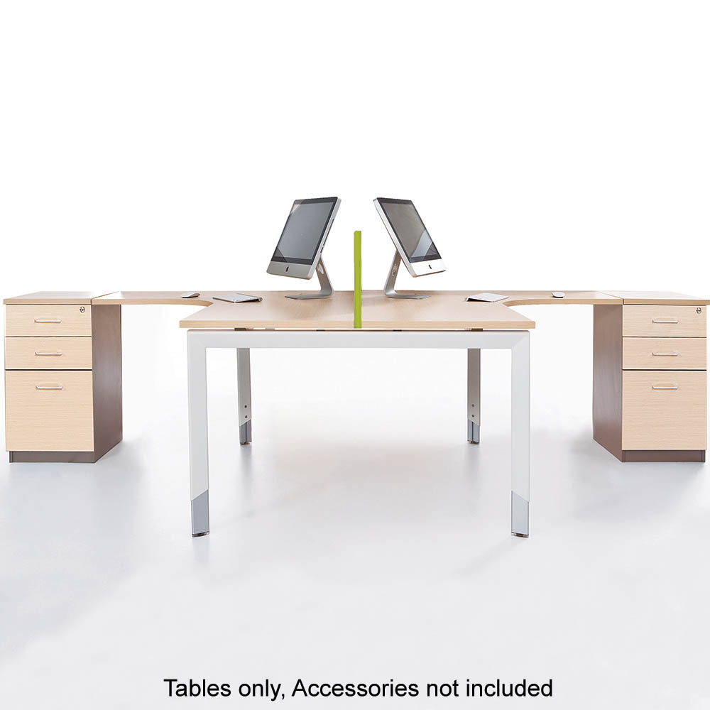 Image for OBLIQUE HEIGHT ADJUSTABLE 2 PERSON CORNER WORKSTATION FIXED PEDESTAL 3000/1500 X 600/500 X 720MM SNOW MAPLE from That Office Place PICTON