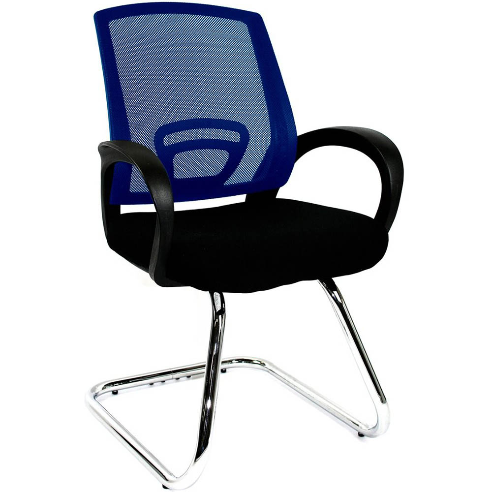 Image for SYLEX TRICE VISITOR CHAIR CANTILEVER BASE MEDIUM BACK ARMS MESH BLUE WITH BLACK SEAT from Prime Office Supplies