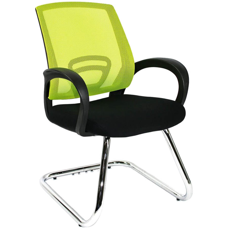 Image for SYLEX TRICE VISITOR CHAIR CANTILEVER BASE MEDIUM BACK ARMS MESH LIME WITH BLACK SEAT from York Stationers