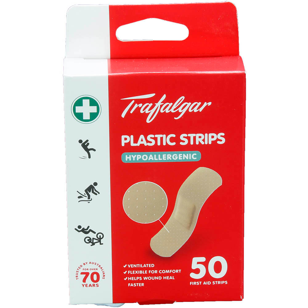 Image for TRAFALGAR PLASTIC STRIPS HYPOALLEREGENIC PACK 50 from Office Heaven