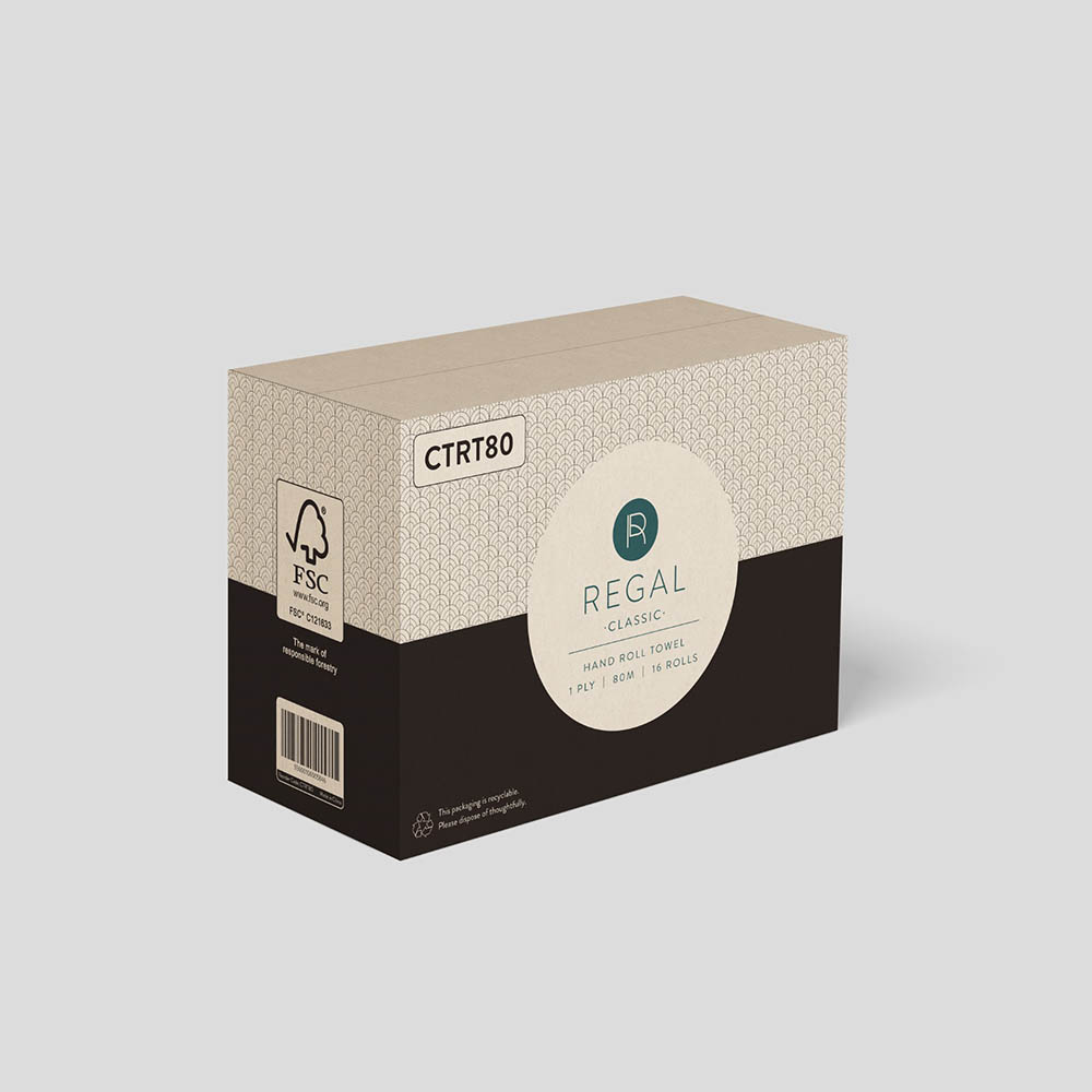 REGAL CLASSIC HAND TOWEL ROLL 1-PLY 180MM X 80M CARTON 16 |  | 7019405