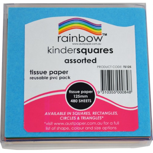 Image for RAINBOW KINDER SHAPES TISSUE SQUARES DOUBLE SIDED 17GSM 125MM ASSORTED PACK 480 from Merv's Stationery