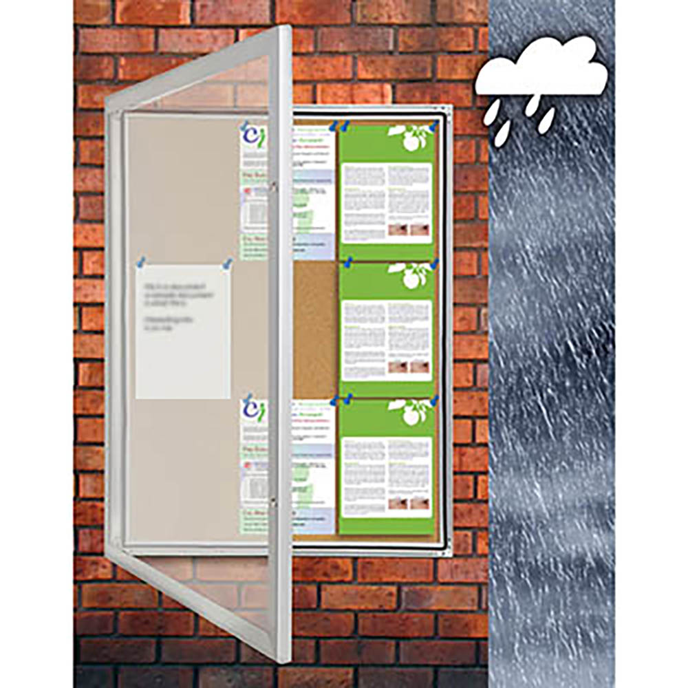 Image for VISIONCHART TX WEATHER RESISTANT NOTICE CASE 1050 X 1080MM SILVER FRAME CORK BACKGROUND from Prime Office Supplies