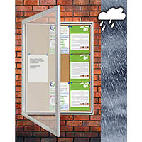 visionchart tx weather resistant notice case 1050 x 1080mm silver frame cork background