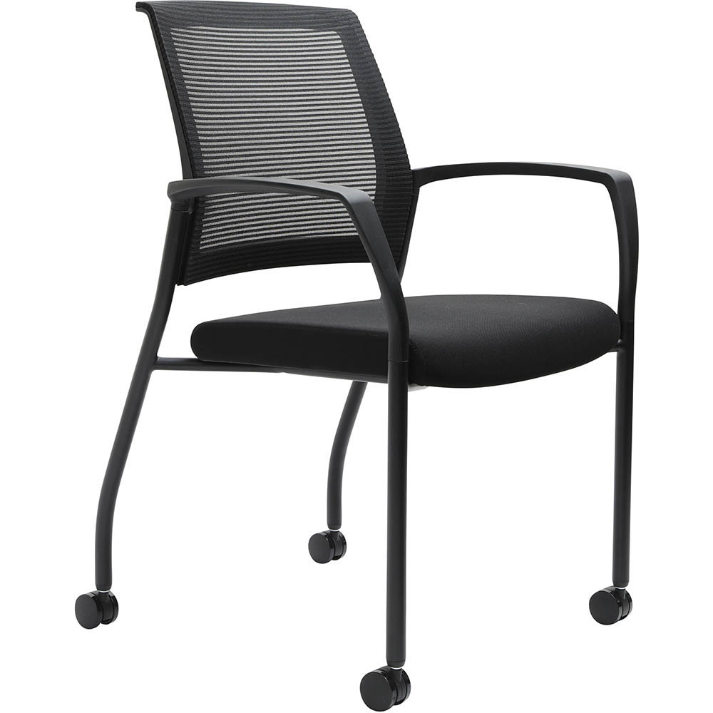Image for URBIN 4 LEG MESH BACK ARMCHAIR CASTORS BLACK FRAME BLACK SEAT from Prime Office Supplies