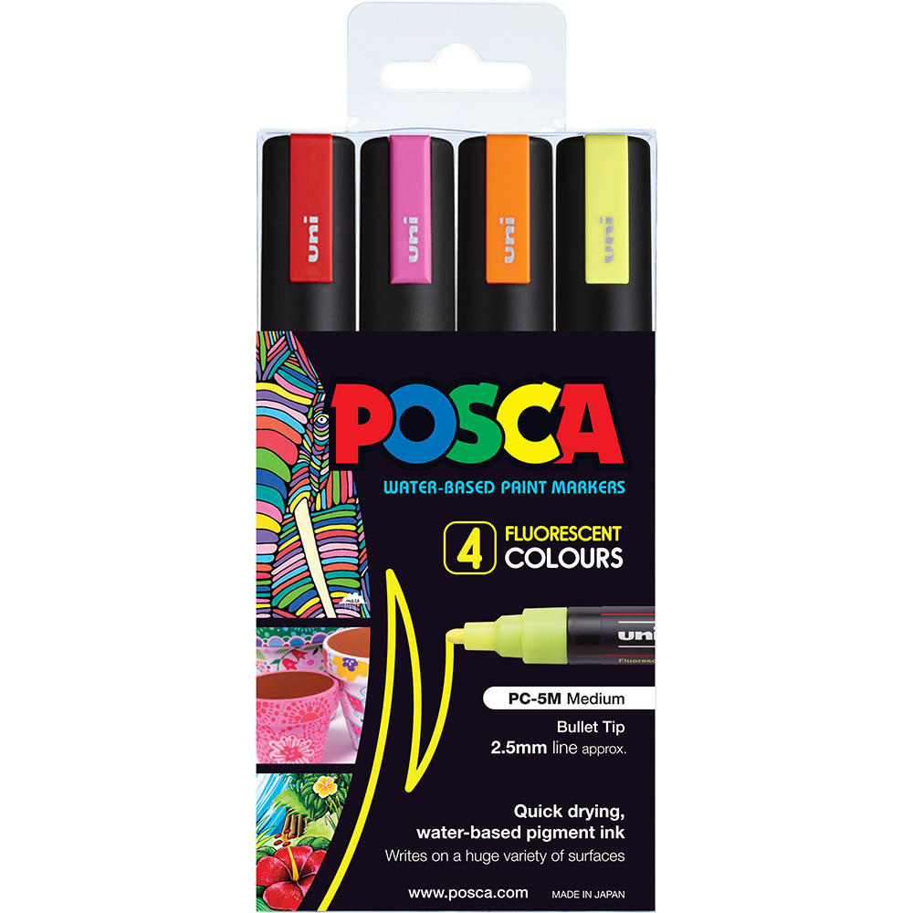 Image for POSCA PC-5M PAINT MARKER BULLET MEDIUM 2.5MMM ASSORTED FLUORO PACK 4 from BusinessWorld Computer & Stationery Warehouse