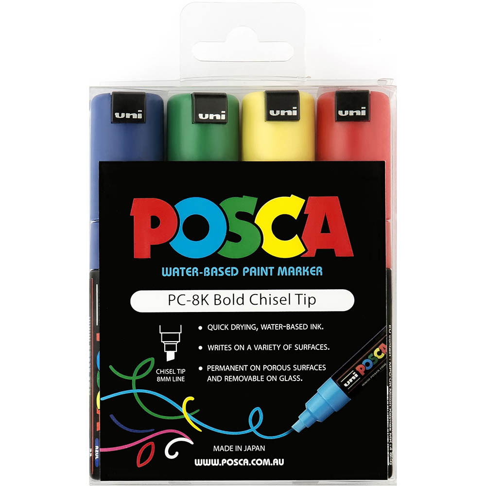 Image for POSCA PC-8K PAINT MARKER CHISEL BROAD 8MM ASSORTED PACK 4 from Australian Stationery Supplies