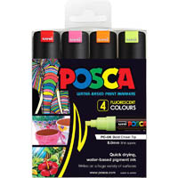 posca pc-8k paint marker chisel broad 8mm assorted fluoro pack 4