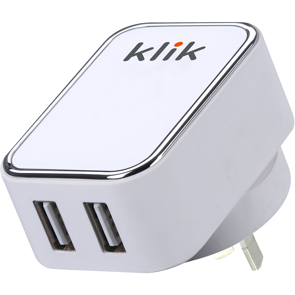 Image for KLIK DUAL PORT USB 15W WALL CHARGER WHITE from Australian Stationery Supplies