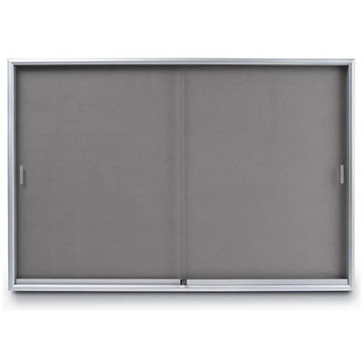 Image for VISIONCHART BE NOTICED NOTICE CASE 2 SLIDING DOOR 1800 X 1200MM SILVER FRAME GREY BACKING from BusinessWorld Computer & Stationery Warehouse