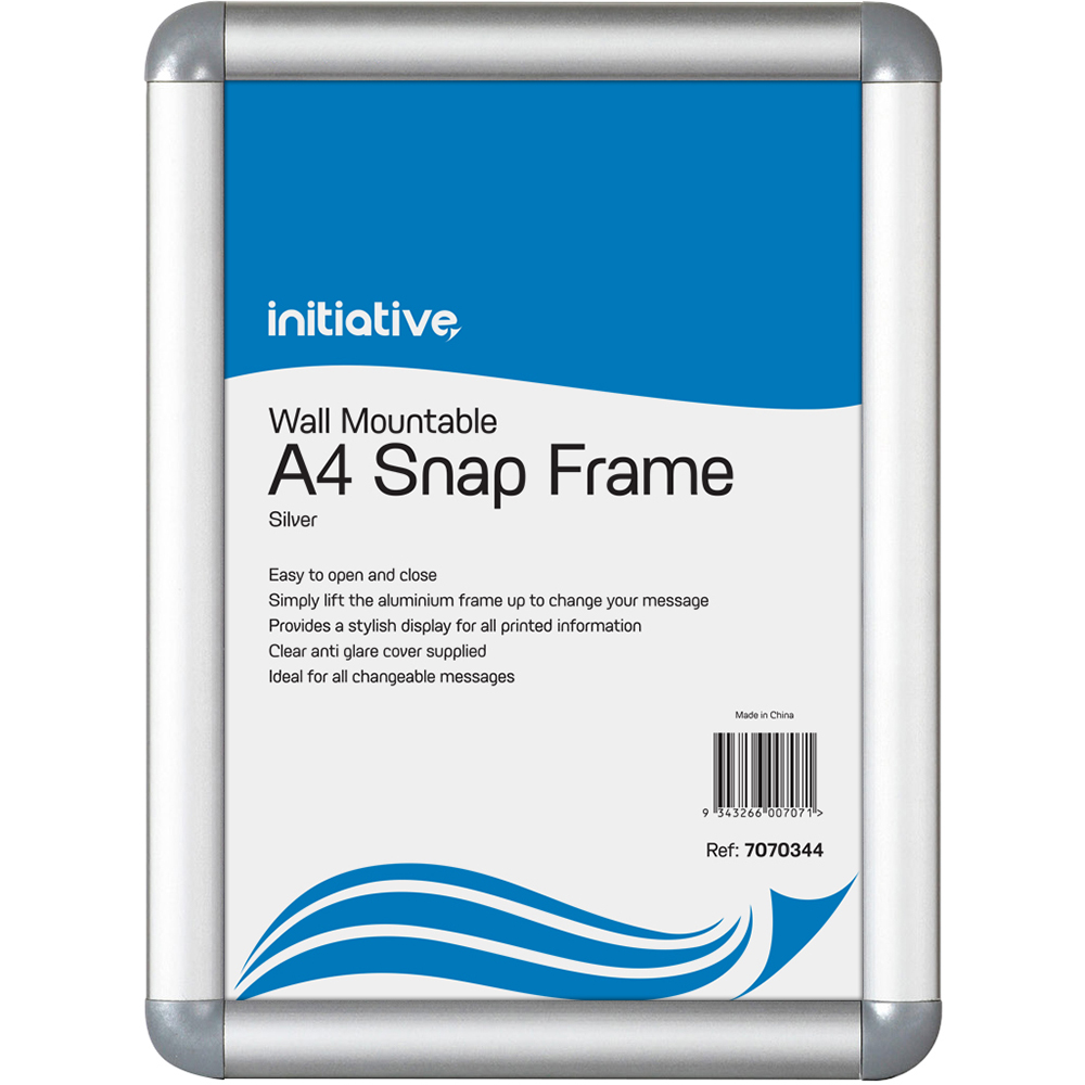 Image for INITIATIVE SNAP FRAME WALL MOUNTABLE A4 SILVER from Australian Stationery Supplies
