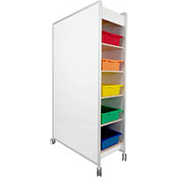 visionchart education huddle double sided mobile magnetic whiteboard 840 x 374 x 1800mm white plus 3 shelves and 5 trays