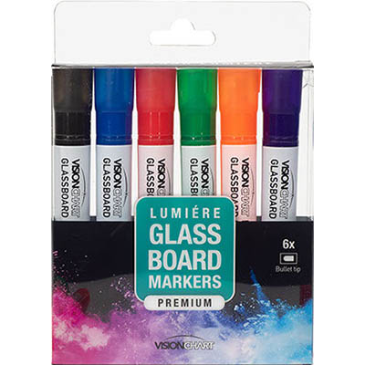Image for VISIONCHART LUMIERE GLASSBOARD MARKER BULLET ASSORTED PACK 6 from Mitronics Corporation