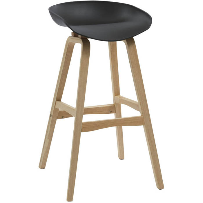 Image for RAPIDLINE VIRGO BARSTOOL OAK COLOURED TIMBER FRAME WITH POLYPROPYLENE SHELL SEAT BLACK from Merv's Stationery