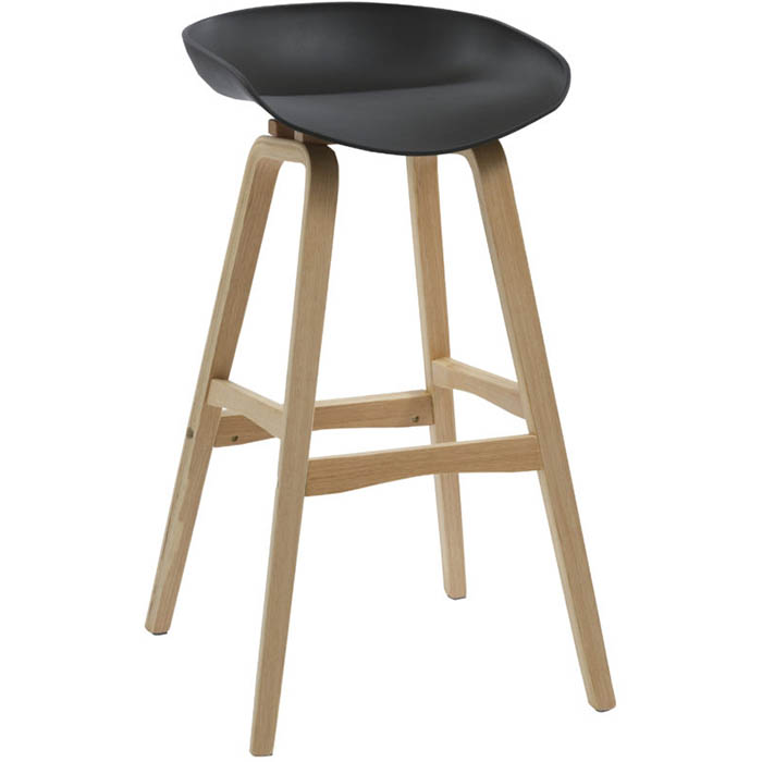 Image for RAPIDLINE VIRGO BARSTOOL OAK COLOURED TIMBER FRAME WITH POLYPROPYLENE SHELL SEAT BLACK from Clipboard Stationers & Art Supplies
