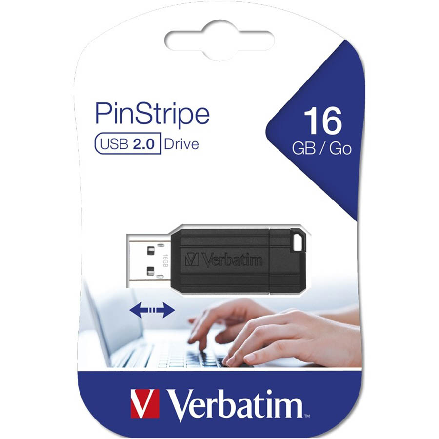 Image for VERBATIM STORE-N-GO PINSTRIPE USB FLASH DRIVE 2.0 16GB BLACK from Challenge Office Supplies