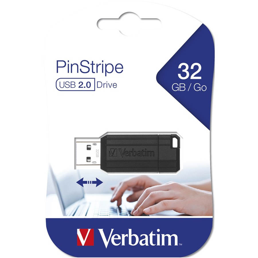 Image for VERBATIM STORE-N-GO PINSTRIPE USB FLASH DRIVE 2.0 32GB BLACK from Memo Office and Art