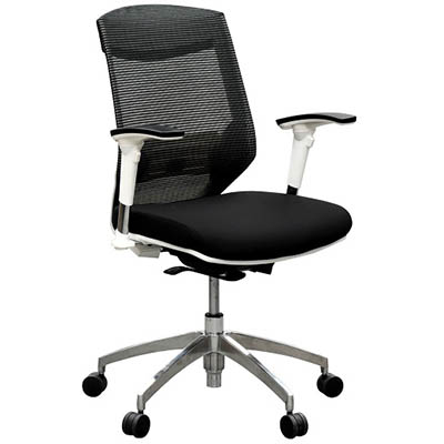 Image for VOGUE TASK CHAIR MEDIUM MESH BACK ARMS BLACK SEAT WHITE FRAME ALUMINIUM BASE from Prime Office Supplies