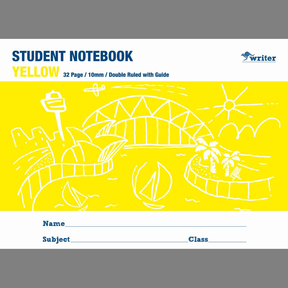 WRITER STUDENT NOTEBOOK 10MM DOUBLE RULED/GUIDE 32 PAGE 250 X 175MM YELLOW |  | 7032721