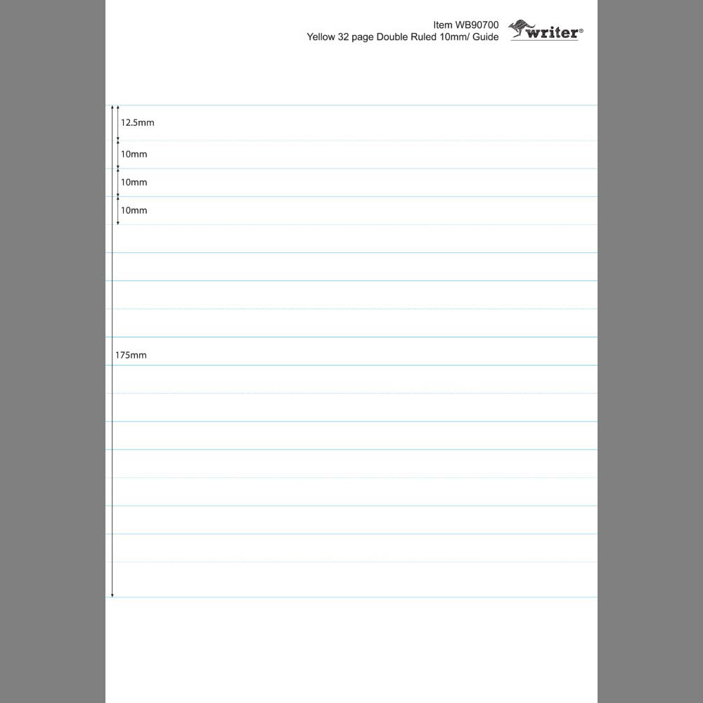 WRITER STUDENT NOTEBOOK 10MM DOUBLE RULED/GUIDE 32 PAGE 250 X 175MM YELLOW |  | 7032721