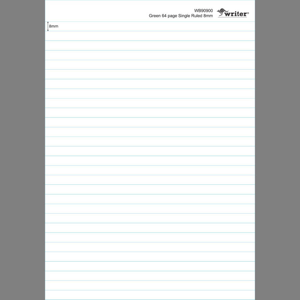 WRITER STUDENT NOTEBOOK 8MM SINGLE RULED 64 PAGE 250 X 175MM GREEN |  | 7032723i