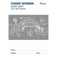 writer student notebook 10mm single ruled 64 page 250 x 175mm dark grey