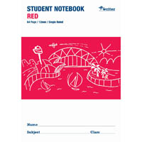 writer student notebook 12mm single ruled 64 page 250 x 175mm red