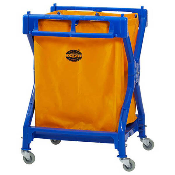 Image for COMPASS SCISSOR LAUNDRY CART WITH BAG 195 LITRE YELLOW/BLUE from York Stationers