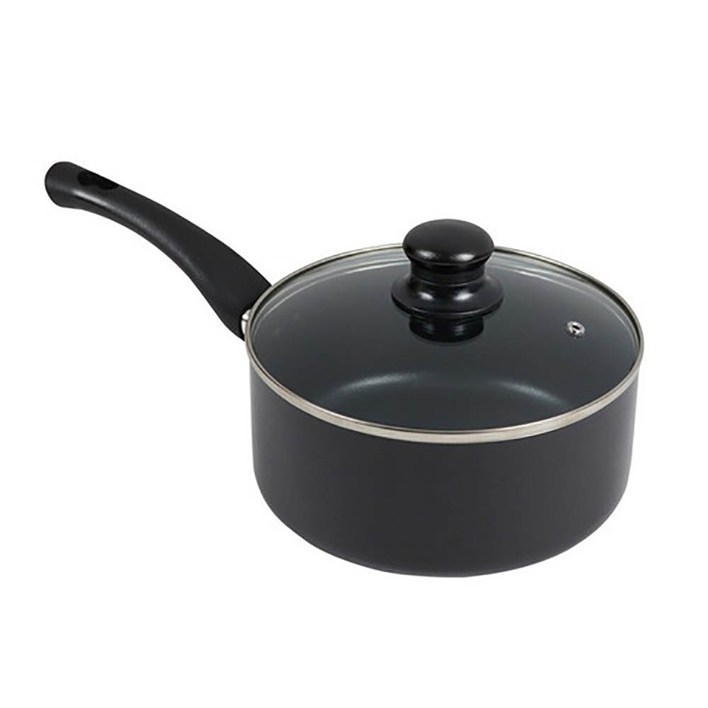 Image for CONNOISSEUR PRESSED NON STICK SAUCEPAN WITH GLASS LID 200MM BLACK from Mitronics Corporation
