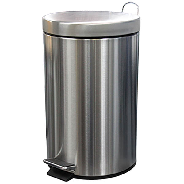Image for COMPASS GARBAGE PEDAL BIN ROUND 12 LITRE SILVER from ONET B2C Store