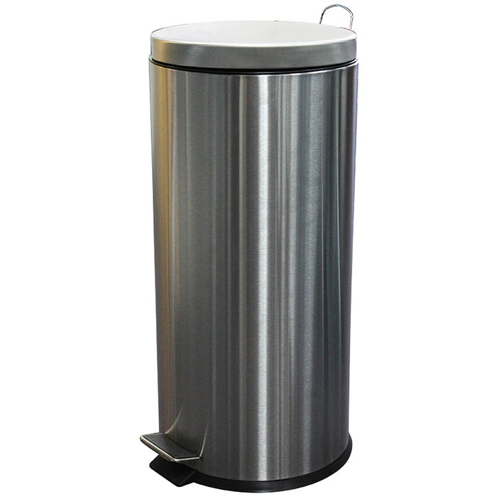 Image for COMPASS GARBAGE PEDAL BIN ROUND 30 LITRE SILVER from BusinessWorld Computer & Stationery Warehouse
