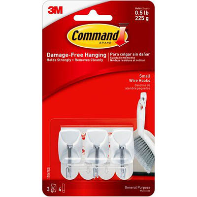 Image for COMMAND ADHESIVE UTENSIL HOOK WHITE PACK 3 HOOKS AND 4 STRIPS from Office Heaven