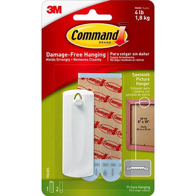 Image for COMMAND ADHESIVE SAWTOOTH PICTURE HANGER WHITE PACK 1 HANGER AND 2 STRIPS from Mitronics Corporation