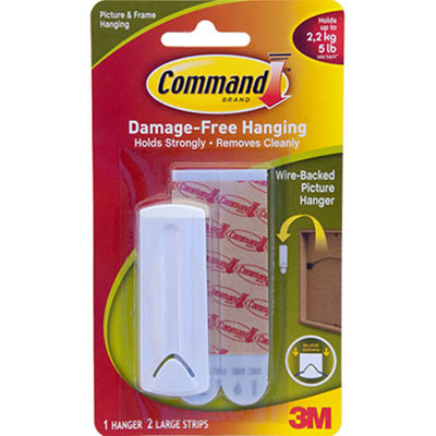 Image for COMMAND ADHESIVE WIRE-BACKED PICTURE HANGER WHITE PACK 1 HANGER AND 2 STRIPS from Office Heaven