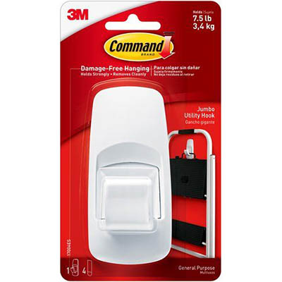 Image for COMMAND ADHESIVE JUMBO HOOK WHITE PACK 1 HOOK AND 4 STRIPS from Office Heaven