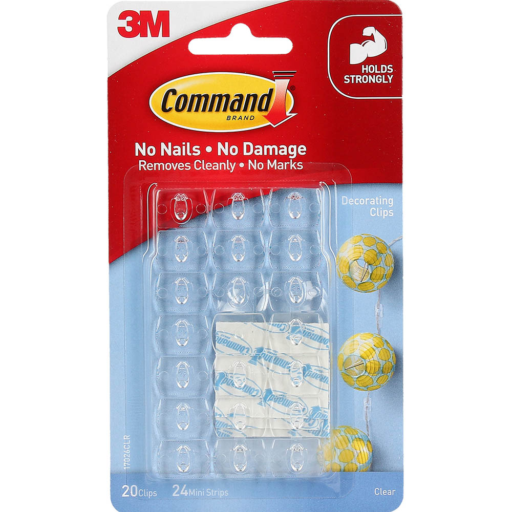 Image for COMMAND ADHESIVE DECORATING CLIPS CLEAR PACK 20 CLIPS AND 24 STRIPS from Mitronics Corporation