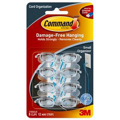 Image for COMMAND ADHESIVE SMALL CORD CLIPS CLEAR PACK 8 CLIPS AND 12 STRIPS from Mitronics Corporation