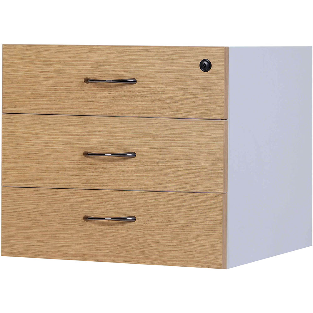 Image for OXLEY FIXED DESK PEDESTAL 3-DRAWER LOCKABLE 450 X 476 X 470MM OAK/WHITE from Mitronics Corporation