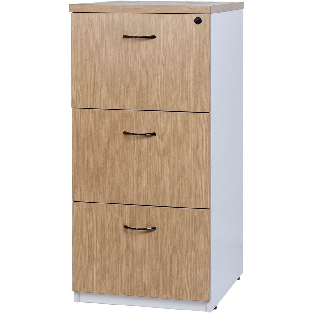 Image for OXLEY FILING CABINET 3 DRAWER 475 X 550 X 1029MM OAK/WHITE from Mitronics Corporation