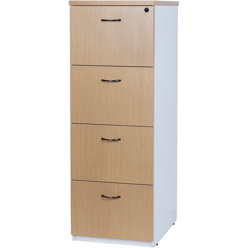 Image for OXLEY FILING CABINET 4 DRAWER 475 X 550 X 1339MM OAK/WHITE from Challenge Office Supplies