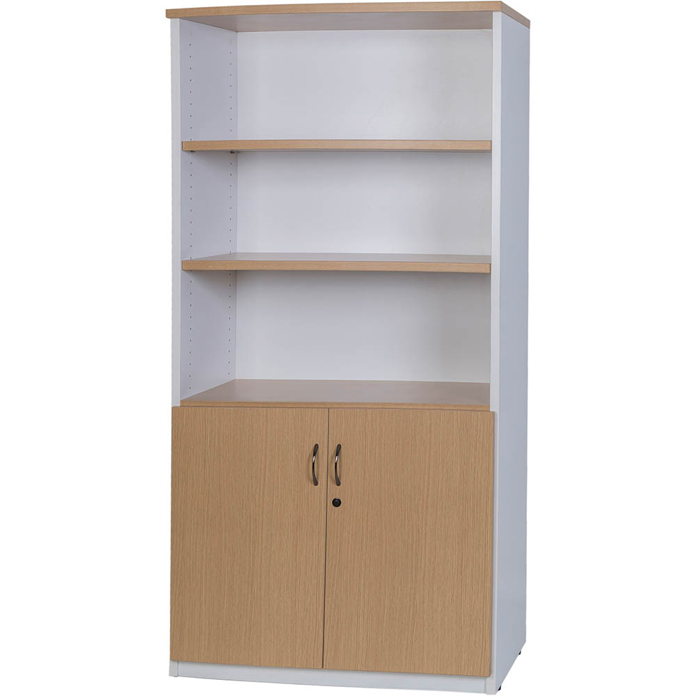 Image for OXLEY HALF DOOR STATIONERY CUPBOARD 900 X 450 X 1800MM OAK/WHITE from Clipboard Stationers & Art Supplies