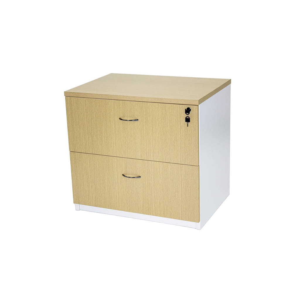 Image for OXLEY LATERAL FILE CABINET LOCKABLE 780 X 560 X 750MM OAK/WHITE from York Stationers