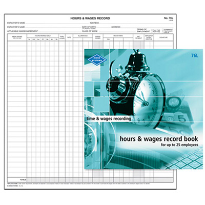 Image for ZIONS HOURS AND WAGES RECORD BOOK LARGE UP TO 25 EMPLOYEES 270 X 265MM from BusinessWorld Computer & Stationery Warehouse