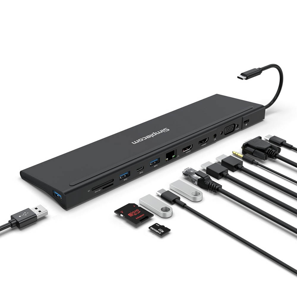 Image for SIMPLECOM USB-C MULTIPORT DOCKING STATION LAPTOP STAND DUAL HDMI 12IN1 BLACK from Mitronics Corporation